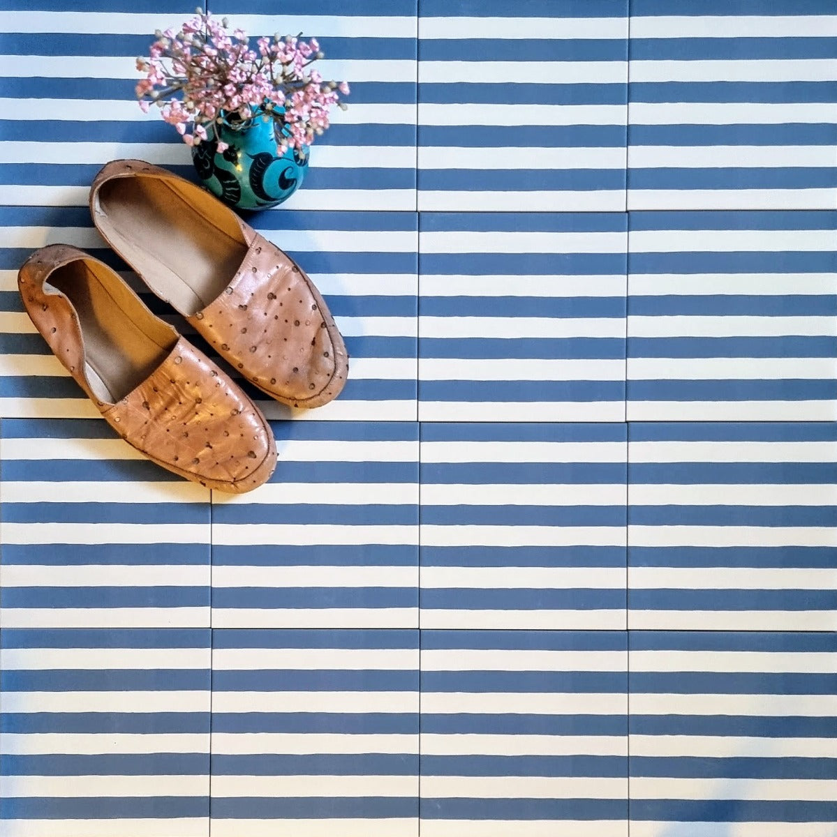 Pinstripes Blue Tile Indoor & Outdoor Tiles 20cm x 20cm