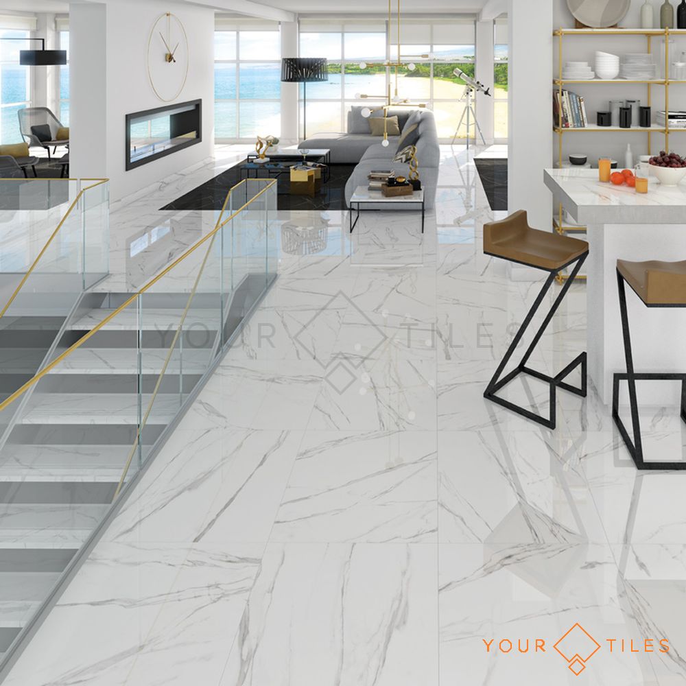 CUT TILE SAMPLE Snow Marble Gloss Effect