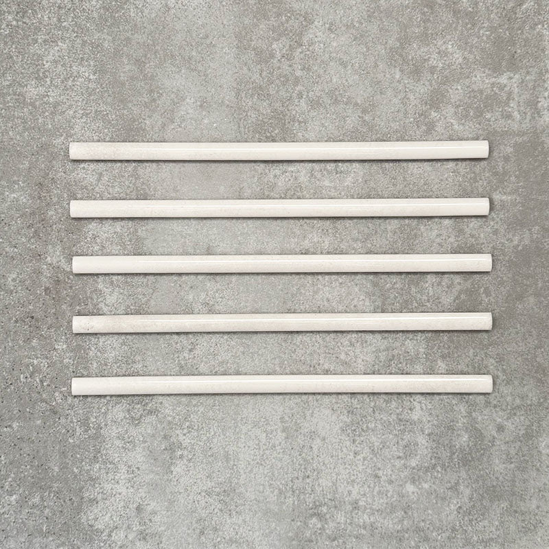 Allegra Blanca Gloss pencil bullnose border ceramic tiles in a 1.2 × 30cm format, shown as a set to highlight the glossy white finish, smooth rounded edges and subtle handmade-style variation for decorative borders and trims.