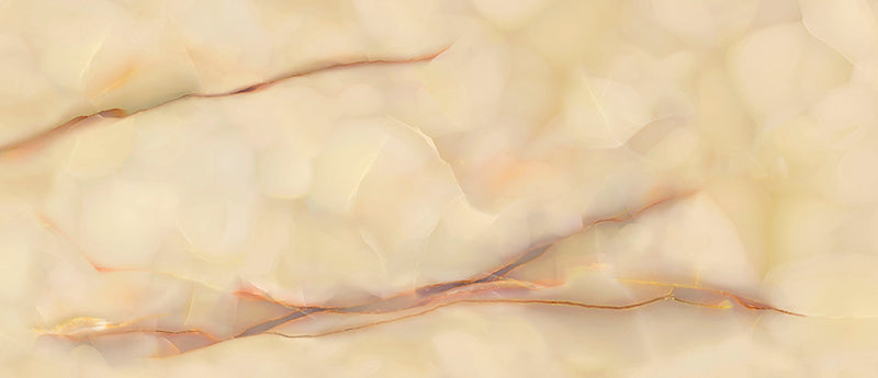 Close-up of Anastasia Miele Onyx Polished 60 × 120cm stone effect tile, featuring warm honey and cream tones with flowing gold and amber veining, creating a rich, layered pattern with a high-gloss polished finish.