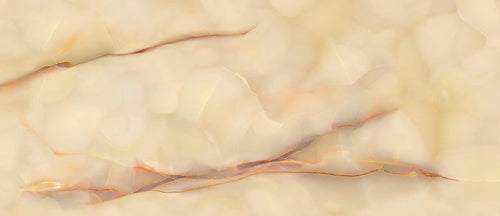 Close-up of Anastasia Miele Onyx Polished 60 × 120cm stone effect tile, featuring warm honey and cream tones with flowing gold and amber veining, creating a rich, layered pattern with a high-gloss polished finish.