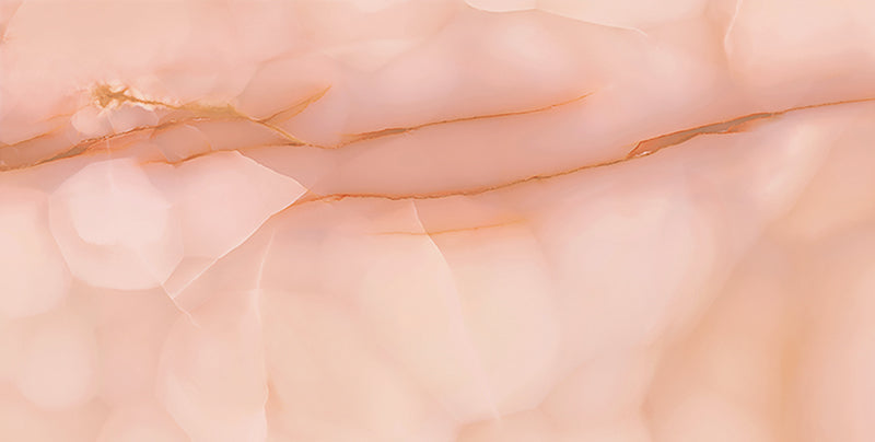 Close-up of Anastasia Rose Onyx Matt 60 × 120cm stone effect tile, featuring soft pink tones with flowing gold veining, creating a gentle, layered pattern with a smooth matt finish.