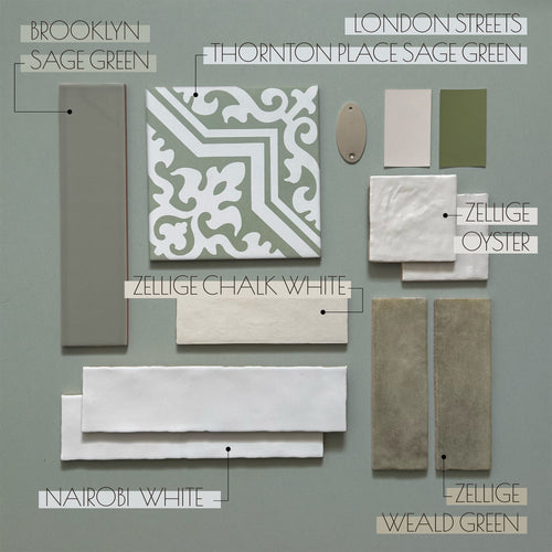 Brooklyn Sage Green Gloss | Flat Subway Metro Brick Wall Tile | 7.5cm x 30cm