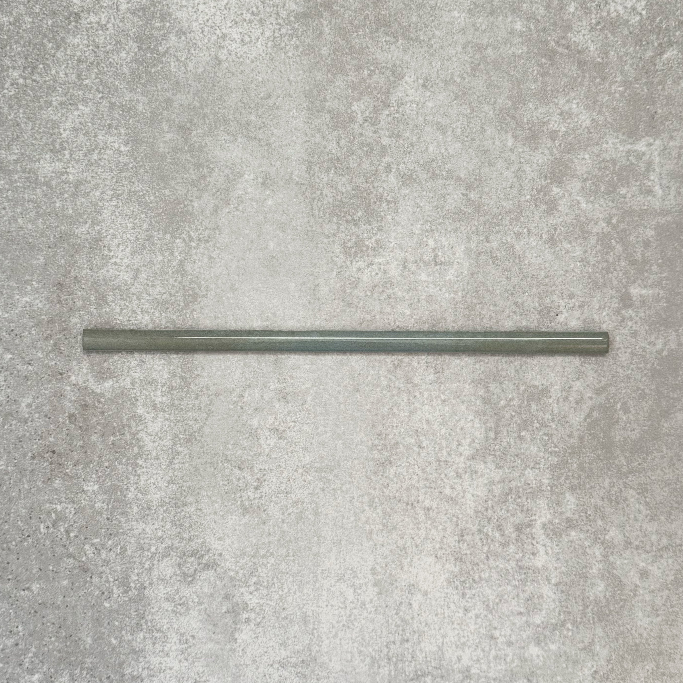 FULL BULLNOSE SAMPLE Allegra Celadon Green Gloss Pencil Bullnose Border Tile 1.2cm x 30cm