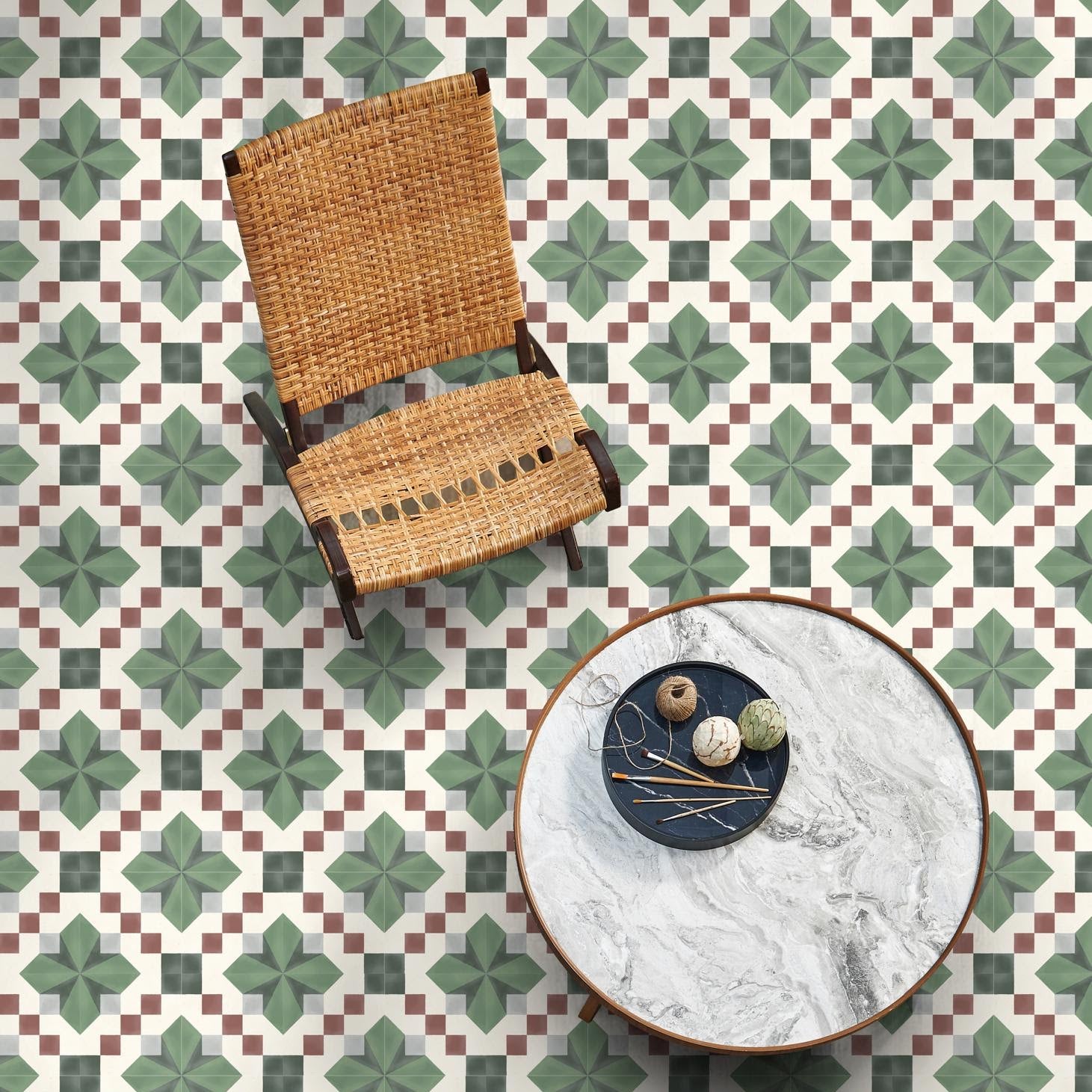 FULL TILE SAMPLE Abstract Compass Green 20cm x 20cm Wall & Floor Tile