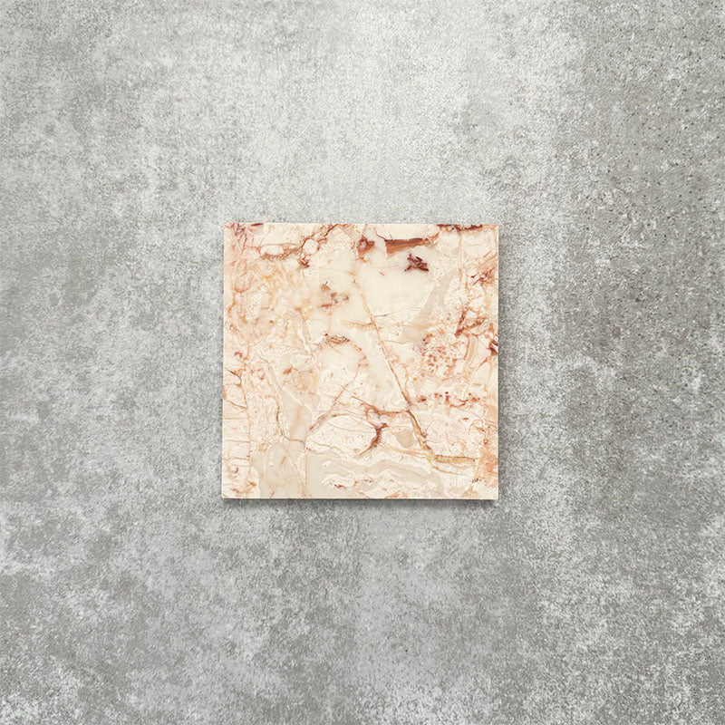 Fayrouz Sylvester Pink honed natural marble tile in a 15.2cm x 15.2cm square format, featuring soft blush pink, cream and warm terracotta veining with natural variation for a luxurious, timeless natural stone finish.