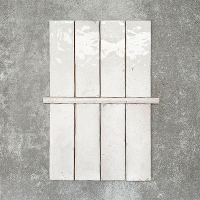 Foundry Chalk White 1.5x30cm gloss pencil bullnose border tile featuring a handcrafted-style finish with soft tonal variation, designed for decorative edging and refined finishing details in contemporary wall tile installations.