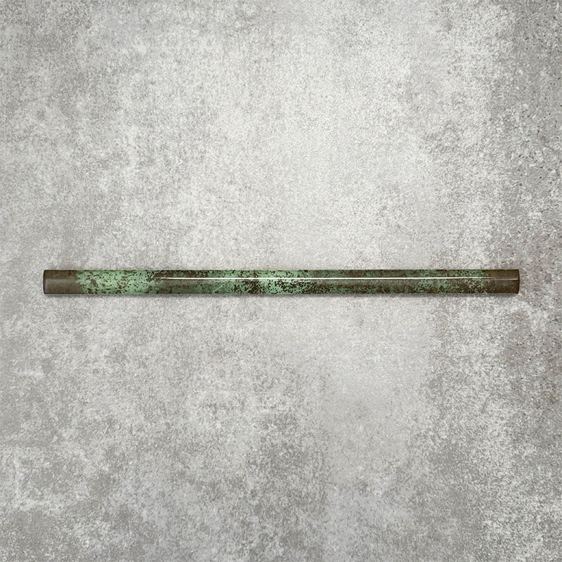 Foundry Jade Green 1.5x30cm gloss pencil bullnose border tile featuring a handcrafted-style finish with rich green tonal variation, designed for decorative edging and refined finishing details in contemporary wall tile installations.