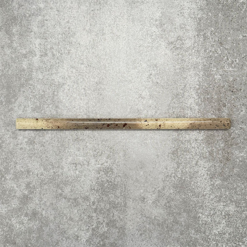 Foundry Moss Green 1.5x30cm gloss pencil bullnose border tile featuring a handcrafted-style finish with earthy olive and stone-toned variation, designed for decorative edging and refined finishing details in wall tile installations.