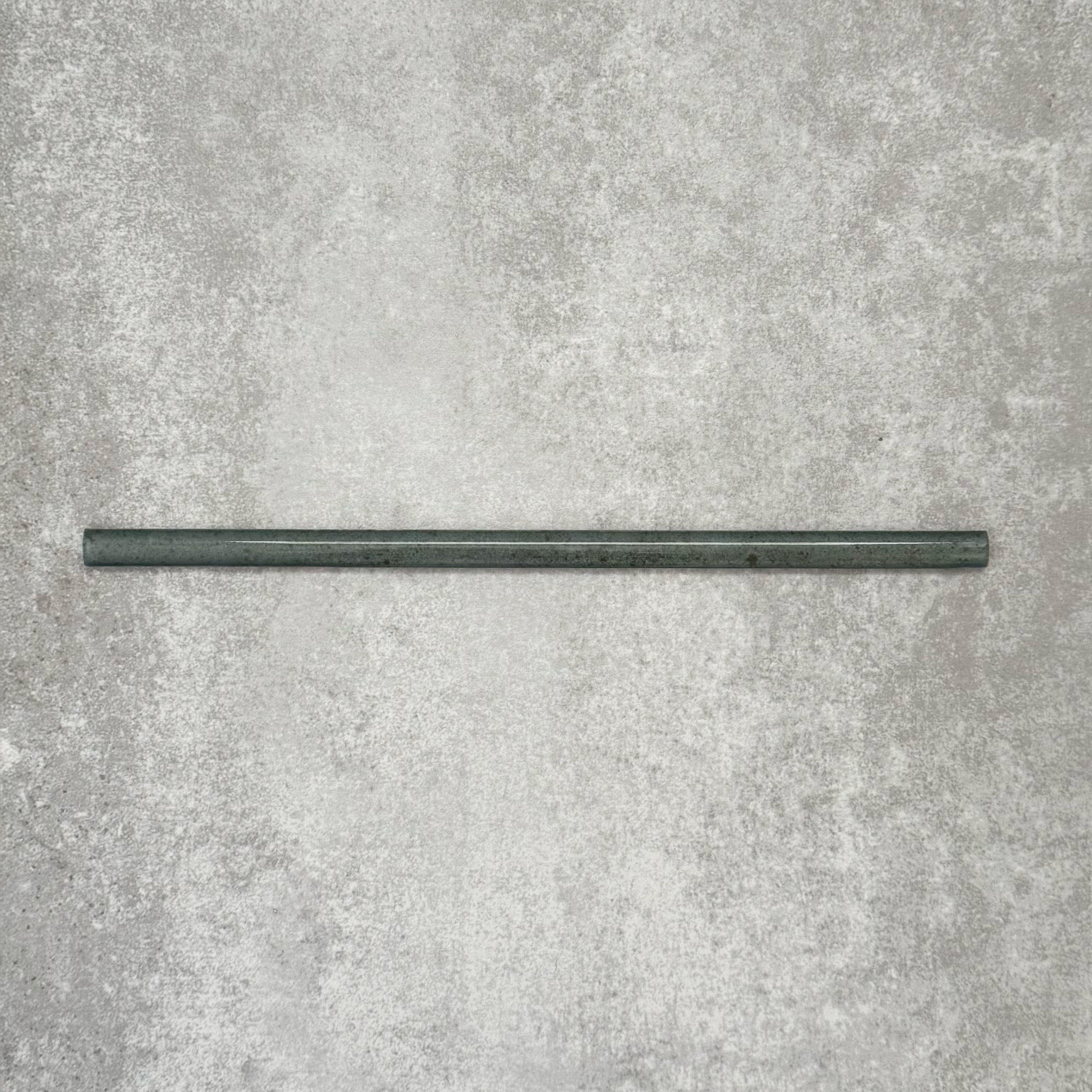 FULL BULLNOSE SAMPLE Allegra Green Gloss Pencil Bullnose Border Tile 1.2cm x 30cm