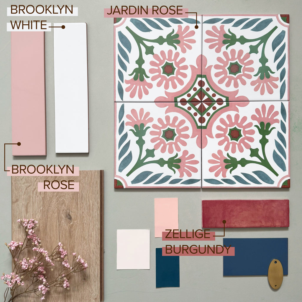 Jardin Rose Moroccan Pattern Tile  20cm x 20cm