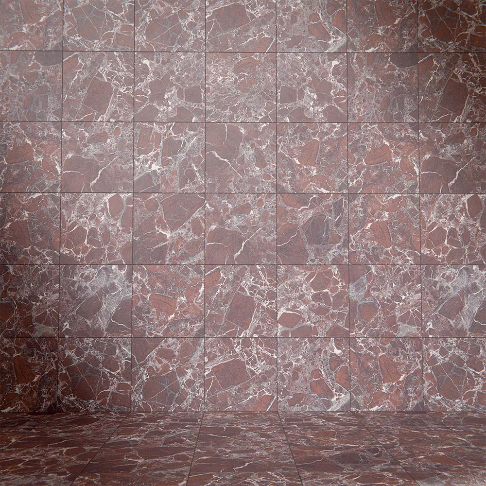Wall and floor setting featuring Divine Levant Rouge Matt Marble effect 30 × 30cm porcelain tiles, laid in a grid layout, showcasing rich red tones, soft matt finish, and natural stone-inspired veining.