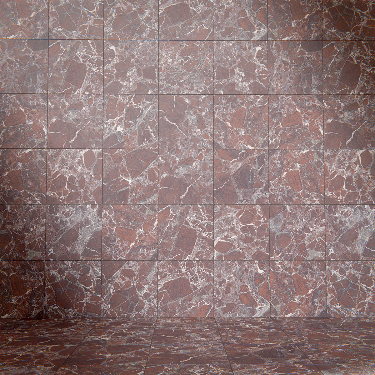 CUT TILE SAMPLE Divine Levant Rouge Matt Marble Chequer Board Tiles | 30cm x 30cm