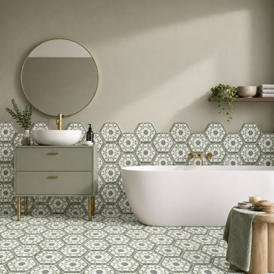 Medina Soft Green | Moroccan Style Hexagon | 18.7cm x 21.6cm