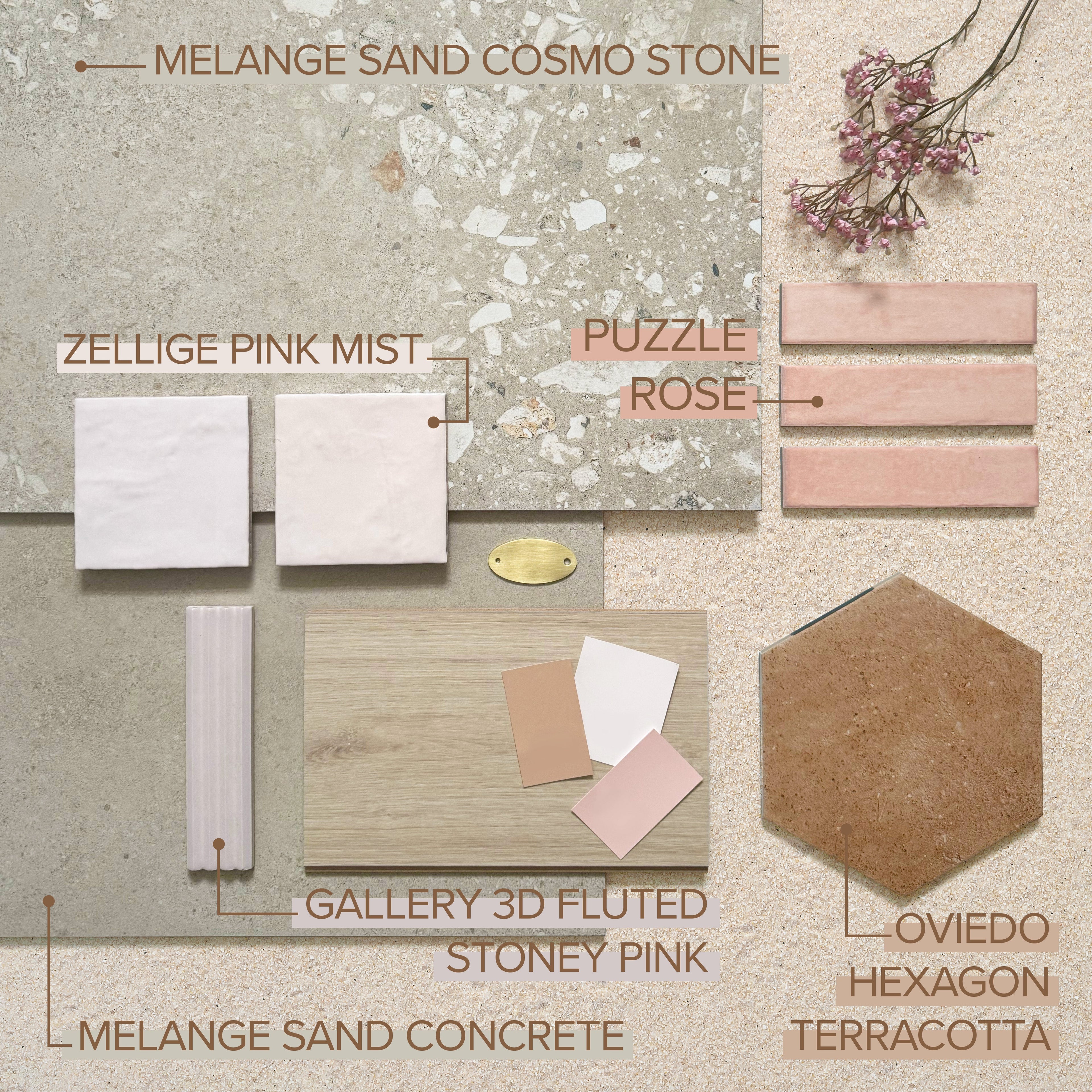 Gallery 3D Fluted DECOR Tile Stony Pink Matt 5cm x 20cm