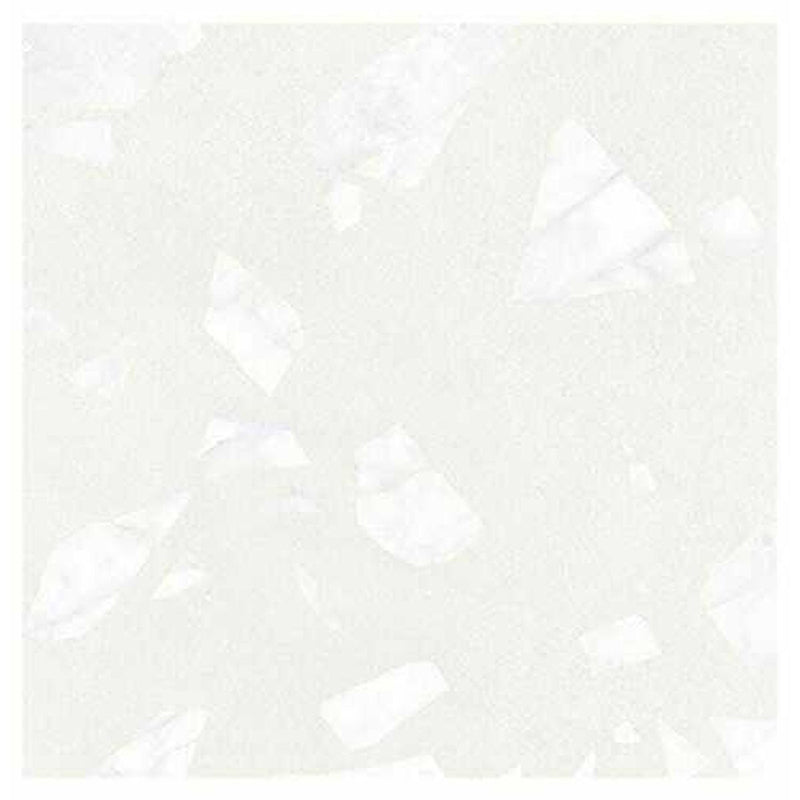 Close-up of Melody ROCK Terrazzo White 60 × 60cm terrazzo-effect porcelain tiles, featuring oversized marble-inspired white fragments softly layered across a pale white base for a refined contemporary terrazzo finish with subtle tonal variation.