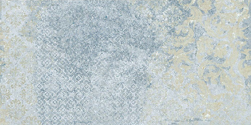Flat lay of Boho Ocean Blue 2cm 50 × 100cm outdoor slabs, featuring layered blue and soft neutral tones with a lightly distressed, decorative effect. Ideal for patios, terraces, and outdoor living spaces.