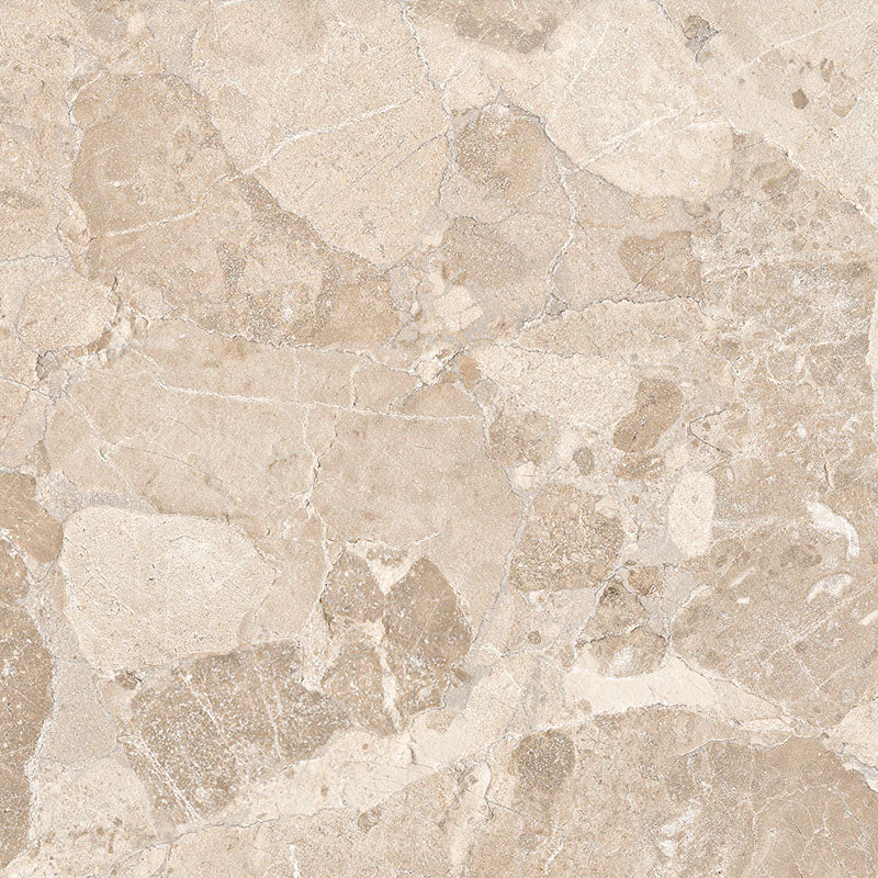 Close-up of Riad Avorio Sassi Terrazzo Stone 60x60cm stone-effect wall and floor tile, featuring warm ivory and beige tones with natural stone-inspired veining, subtle texture and an elegant, timeless finish.