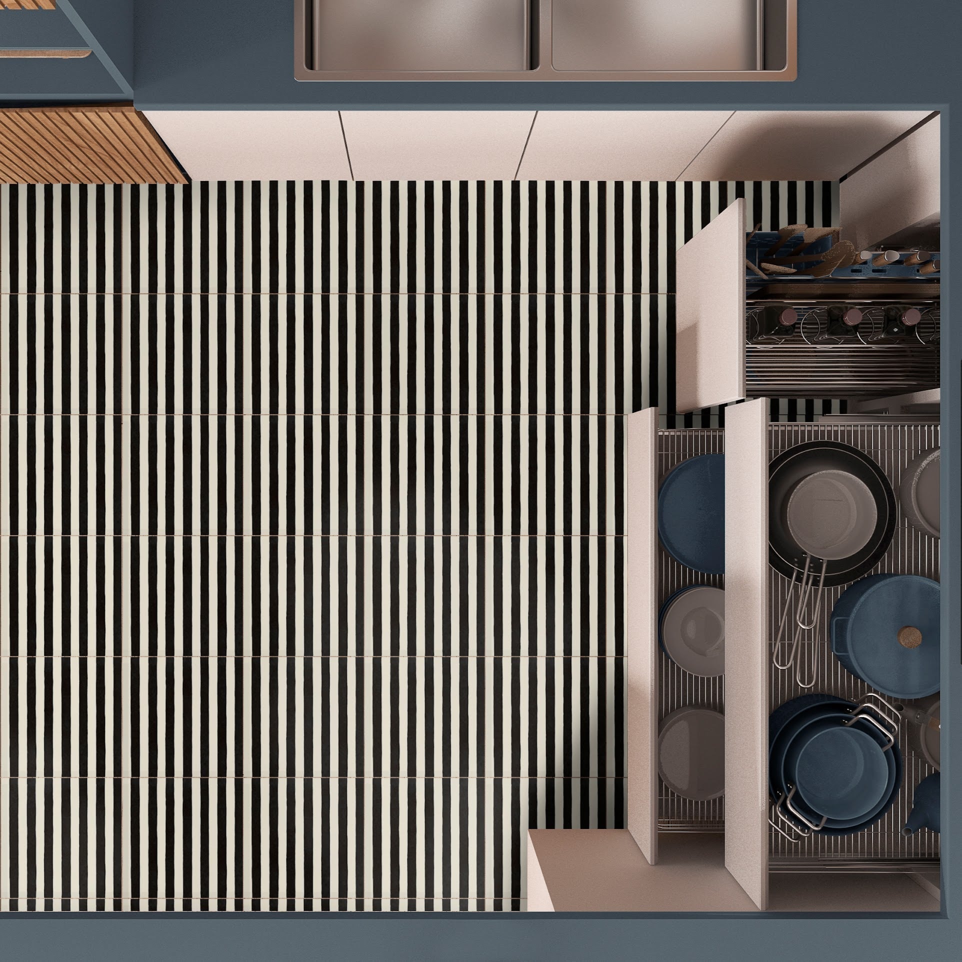 Skinny Pinstripes Black Tile | Indoor & Outdoor Tiles | 20cm x 20cm | FULL TILE SAMPLE