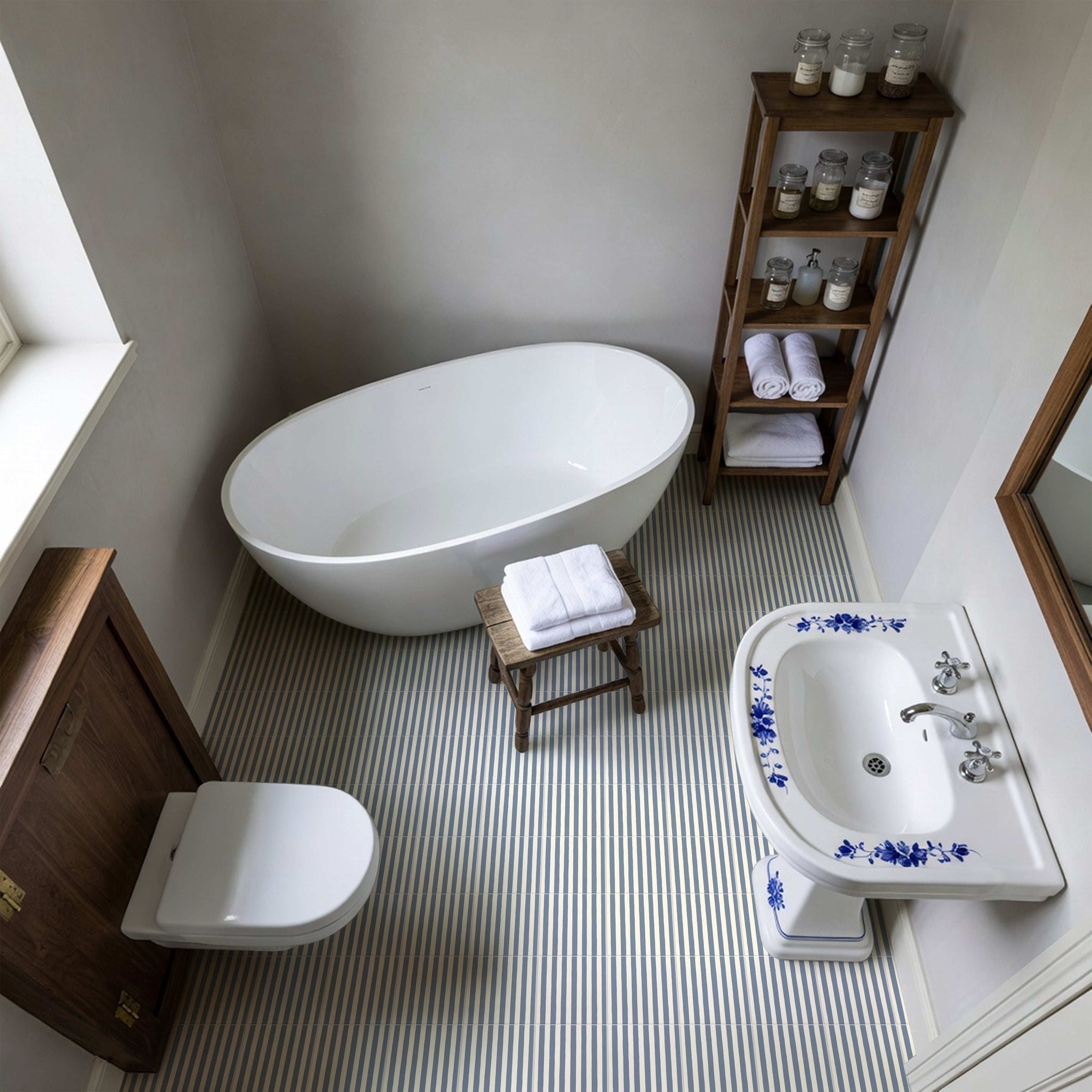 Skinny Pinstripes Blue Tile | Indoor & Outdoor Tiles | 20cm x 20cm FULL TILE SAMPLE