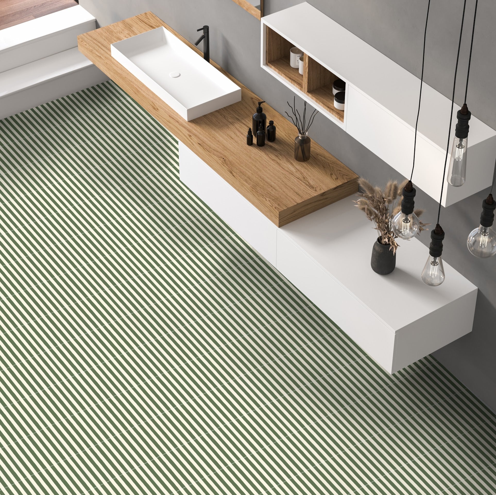 Skinny Pinstripes Green Tile | Indoor & Outdoor Tiles | 20cm x 20cm FULL TILE SAMPLE