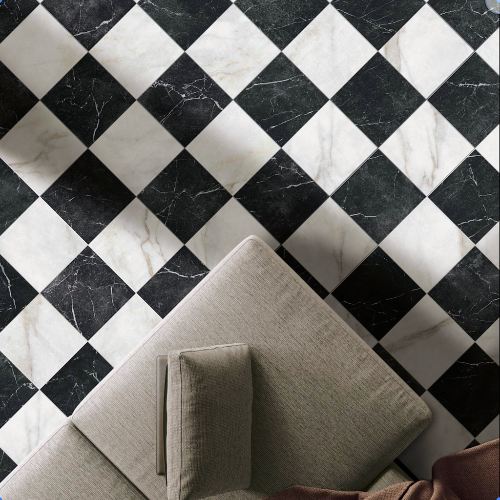 Vitoria Classic Black Marble Style Chequerboard Tiles | 30cm x 30cm
