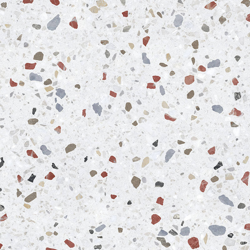 Close-up of Gelato Colours 66x66cm terrazzo-style porcelain tile, featuring a light neutral base with evenly scattered multicoloured terrazzo flecks for a soft, contemporary finish.