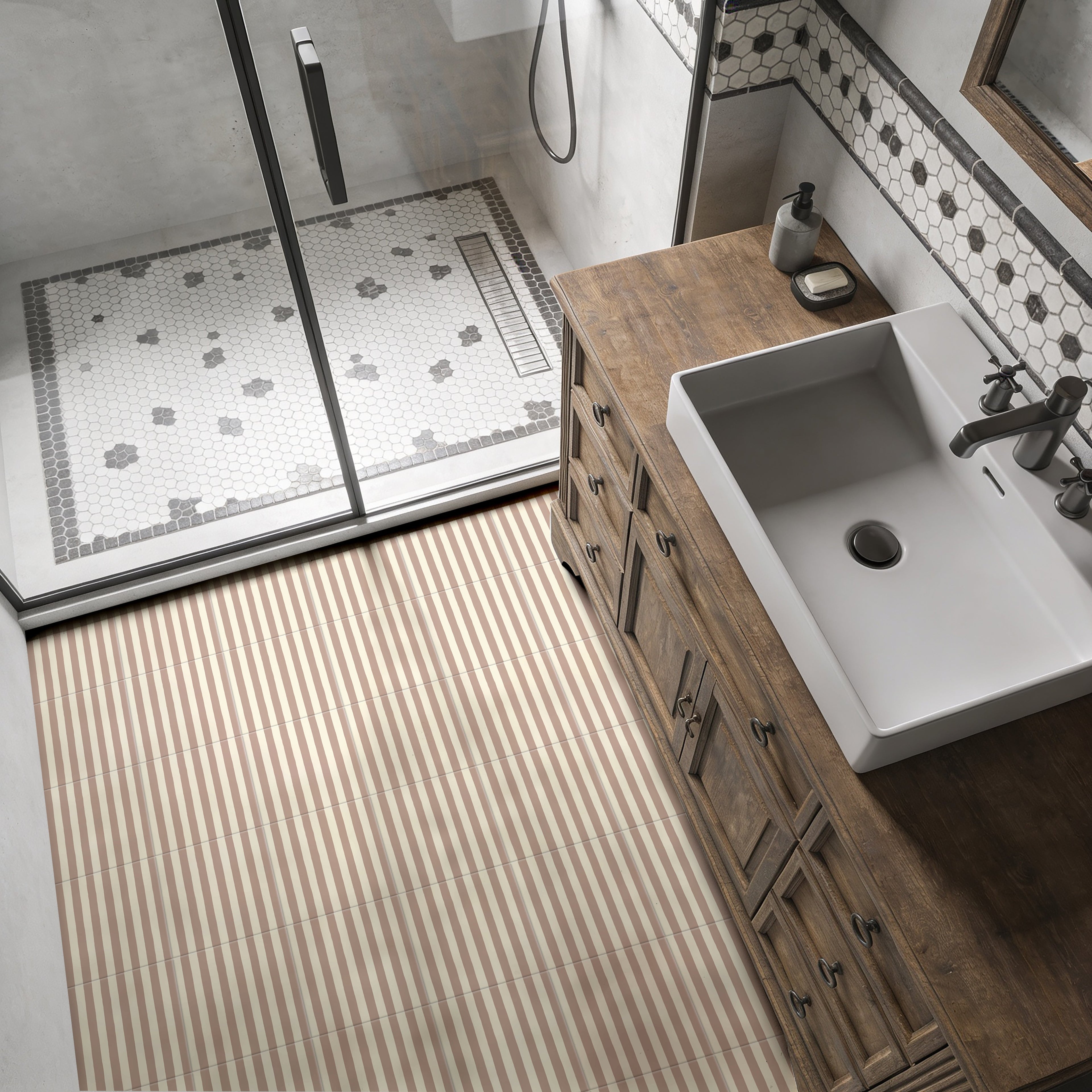 Skinny Pinstripes Rose Tile | Indoor & Outdoor Tiles | 20cm x 20cm FULL TILE SAMPLE