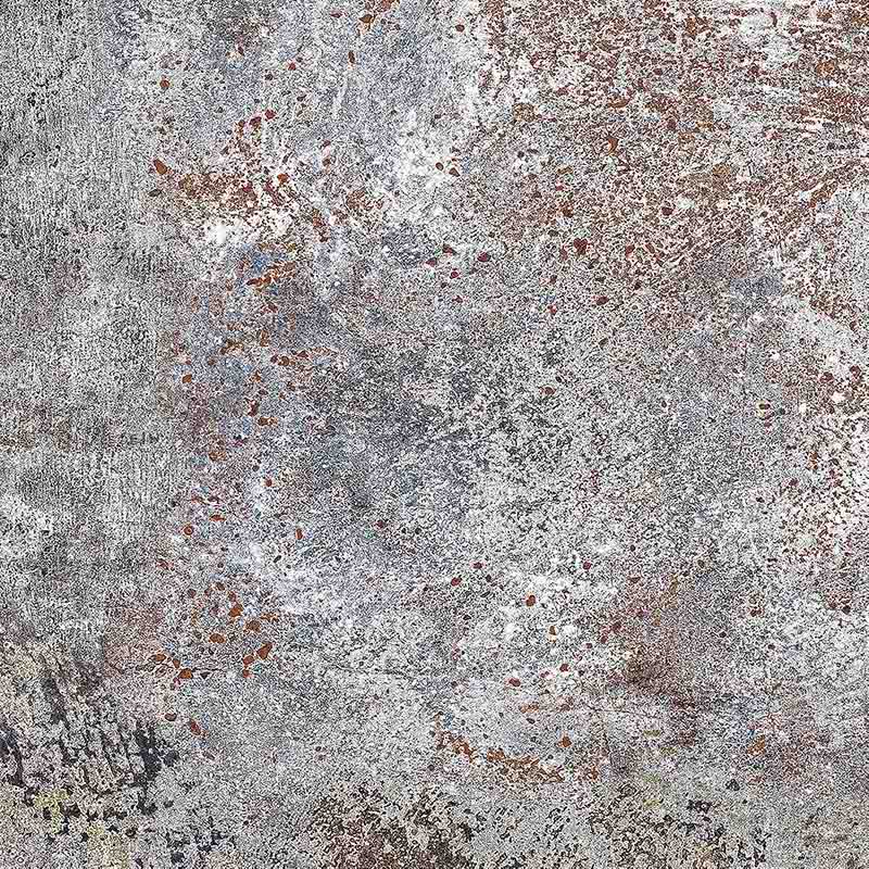 Flat lay of Boho Sonoro 60 × 60cm patterned tiles, featuring rich earthy tones with a heavily distressed, layered effect. Ideal for creating textured, characterful floors or walls in contemporary and industrial-style interiors.