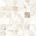 Close-up of Venice Ivory matt terrazzo effect mosaic tiles in a 30 x 30cm sheet, featuring soft ivory and beige stone fragments for stylish splashbacks, shower walls and decorative feature areas.