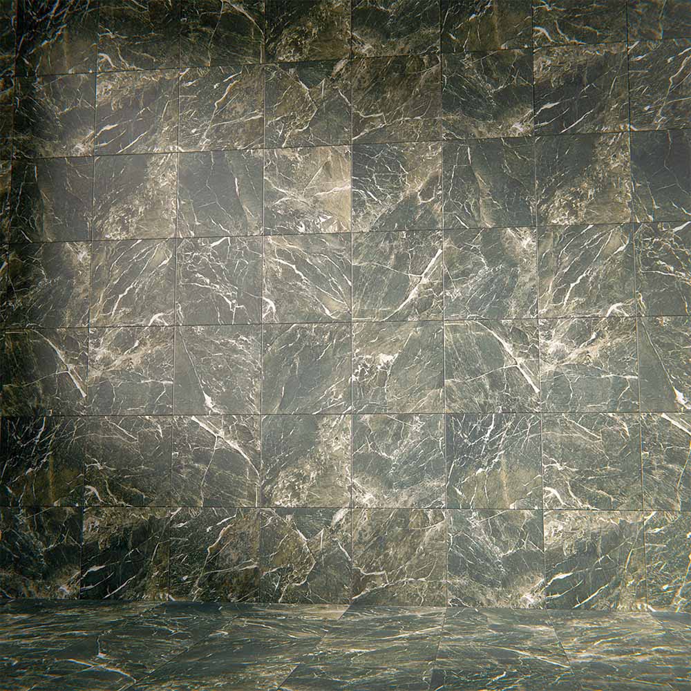 Wall and floor setting featuring Divine Verde Green Matt Marble effect 30 × 30cm porcelain tiles, laid in a grid layout, showcasing rich green tones, soft matt finish, and natural stone-inspired veining.