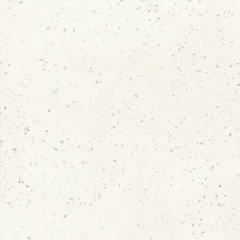 Close-up of Verona Micro White concrete effect porcelain tile featuring a soft white surface with subtle terrazzo-inspired flecks and a contemporary matt finish, ideal for modern walls and floors.