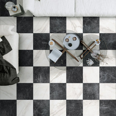 Vitoria Antique White Marble Style Chequerboard Tiles | 30cm x 30cm