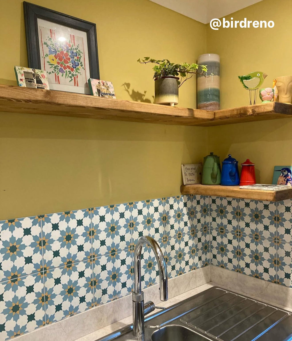 Madeira Anza Tile Blue & Yellow Moroccan Tiles Wall & Floor Tiles 20cm x 20cm