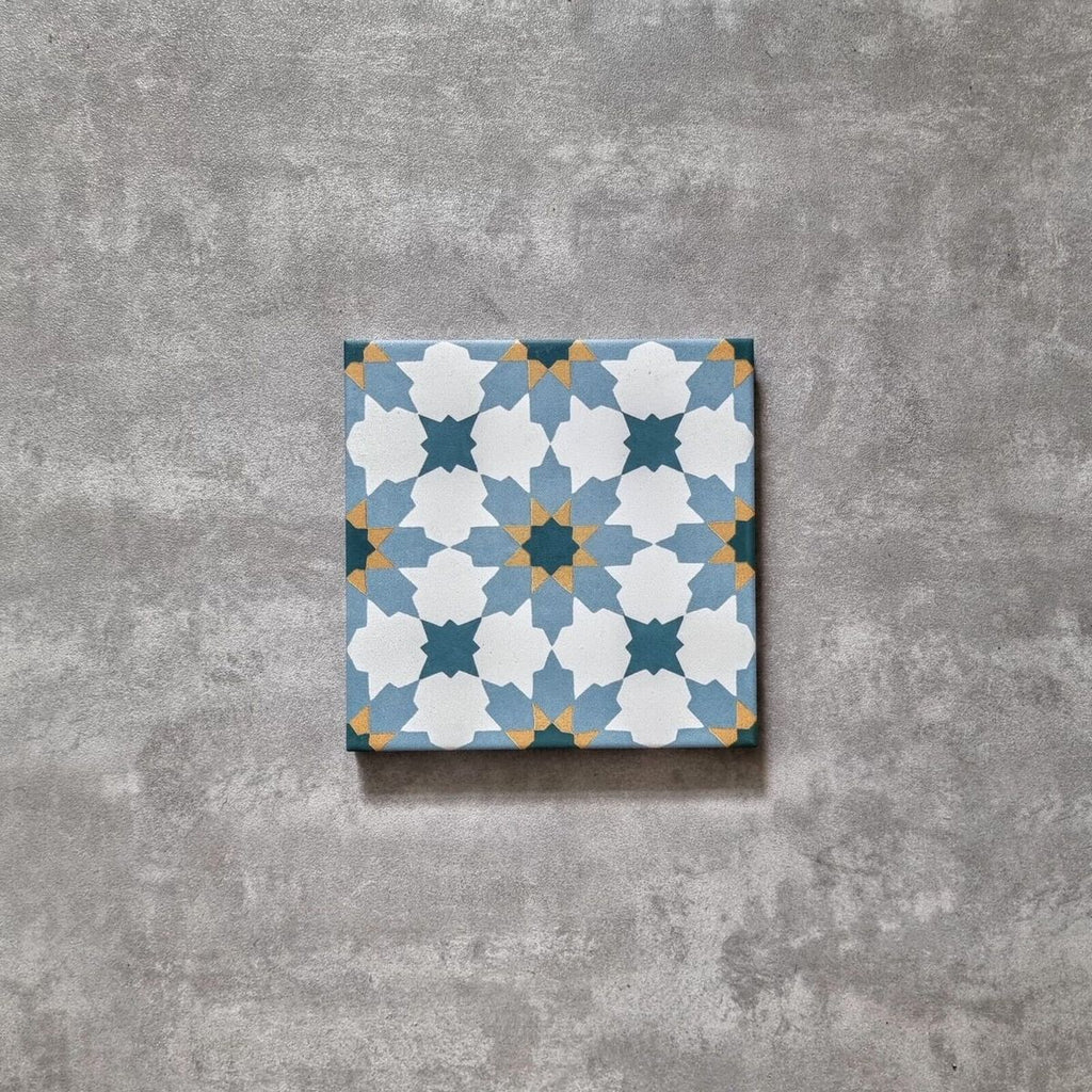 Madeira Anza Tile Blue & Yellow Moroccan Tiles Wall & Floor Tiles 20cm x 20cm