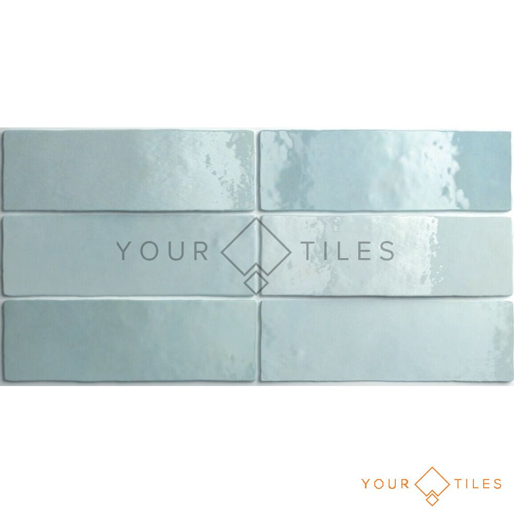 FULL TILE SAMPLE Zellige Brick Aqua Blue Moroccan Handmade Style 6.5cm x 20cm