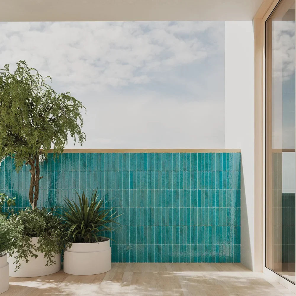 Pottery Brick Tile | Azul Blue | Wall Tile | 5cm x 25cm | FULL TILE SAMPLE