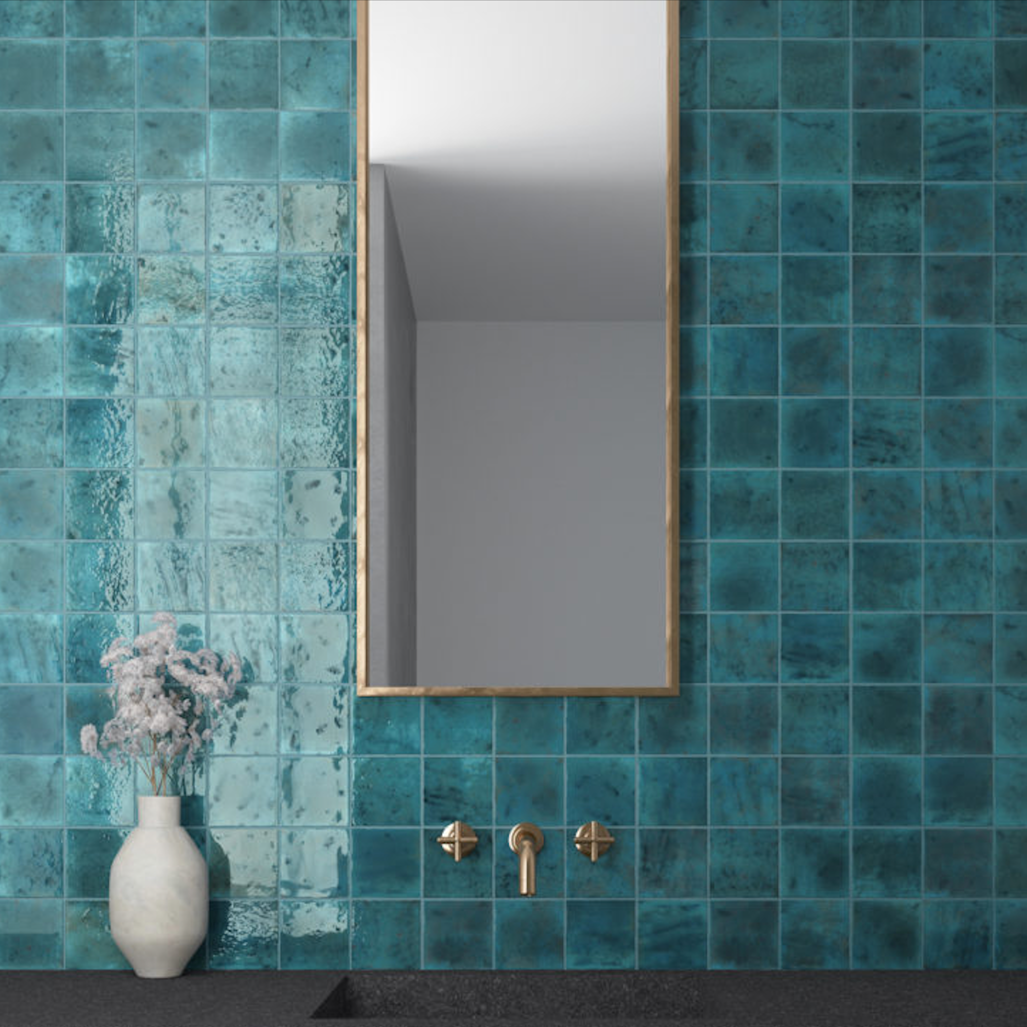 Bora Bora Amun Blue Square | Flux Glaze Finish | Wall Tile | 10cm x 10cm
