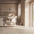 CUT TILE SAMPLE Flagstone Beige Tumbled Travertine Porcelain  (Cut piece 15cm x 25cm)
