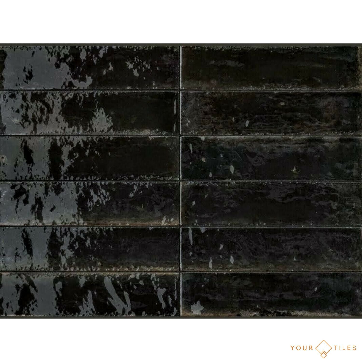 FULL TILE SAMPLE Levent Black Porcelain Wall Tiles & Floor Tiles 6cm x 24cm