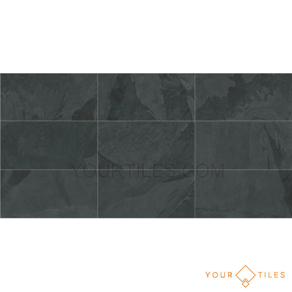 CUT TILE SAMPLE Janeiro Black Brazillian Slate Effect 30cm x 60cm