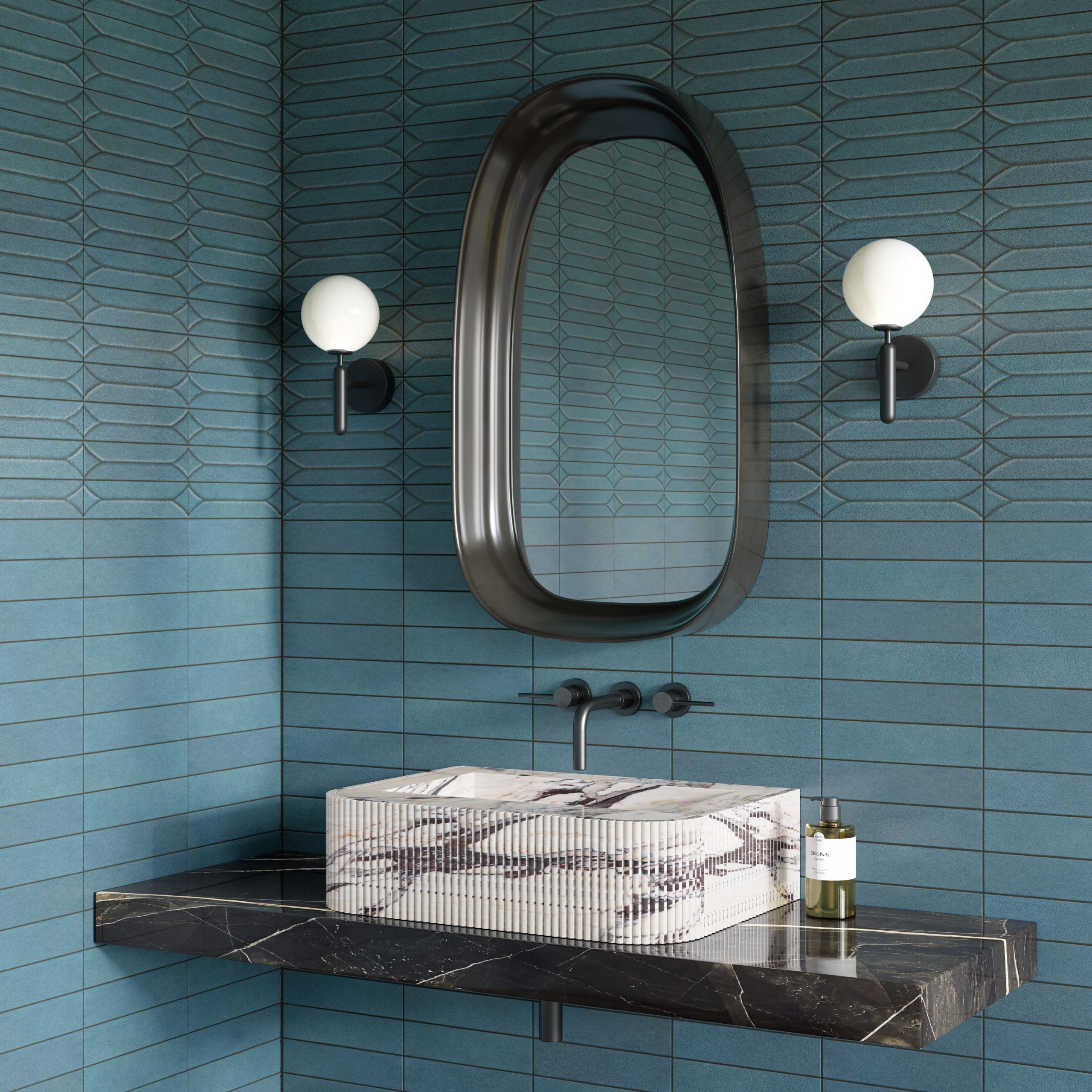 Baroque Laguna Blue Porcelain Wall Tiles & Floor Tiles 9.1cm x 37.5cm