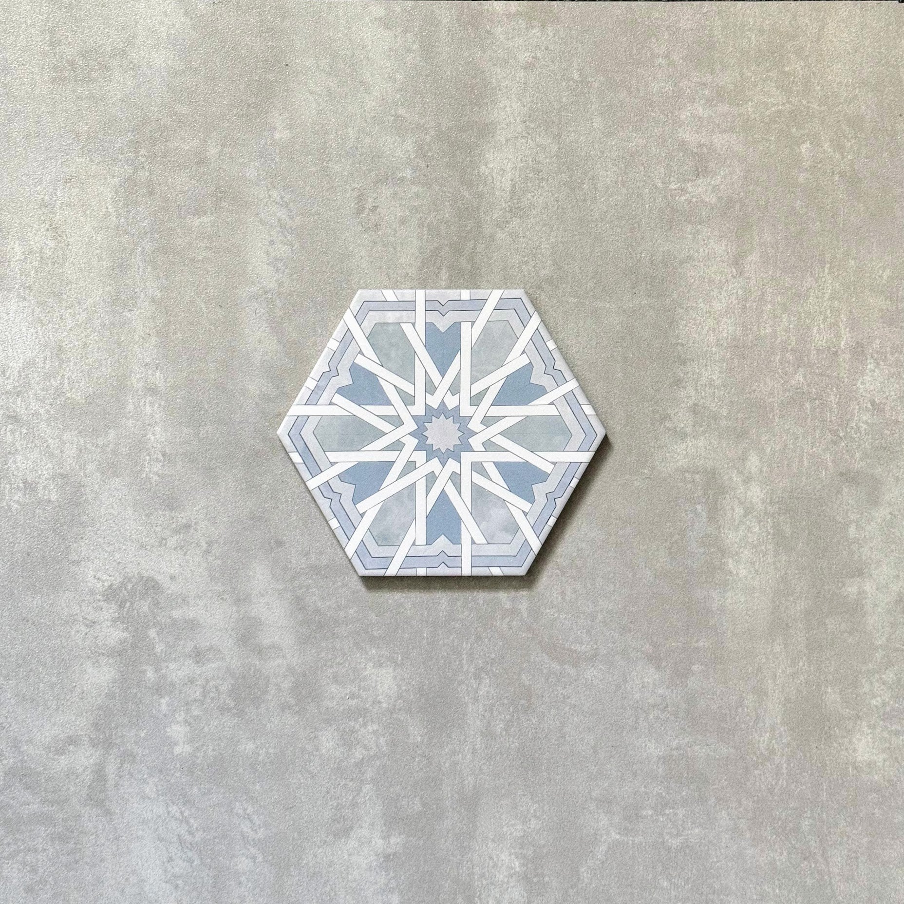 FULL TILE SAMPLE Medina Hormuz Moroccan Azure Blue Pattern Hexagon