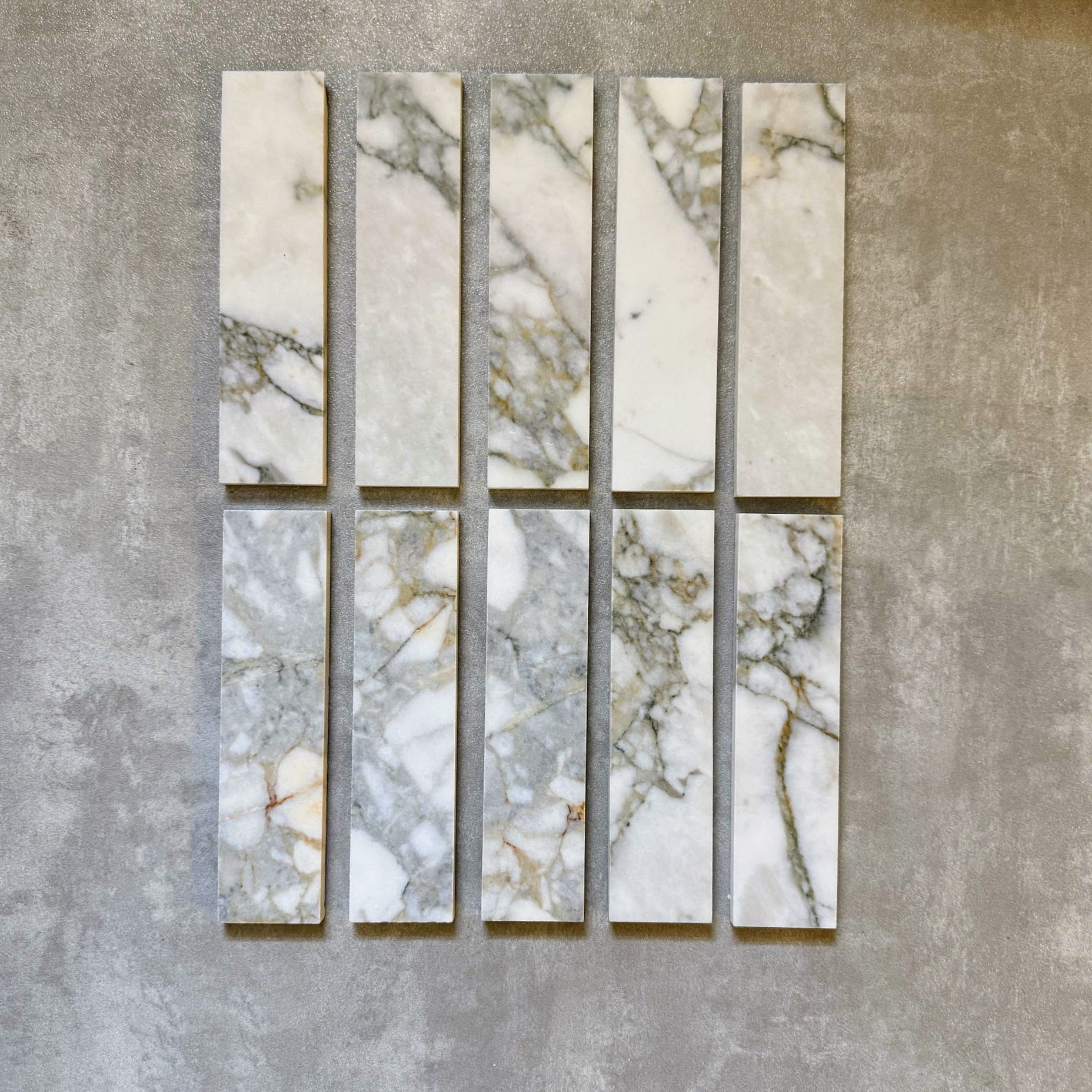 FULL TILE SAMPLE | Fayrouz Honed Calacatta Green Marble | 5cm x 20cm