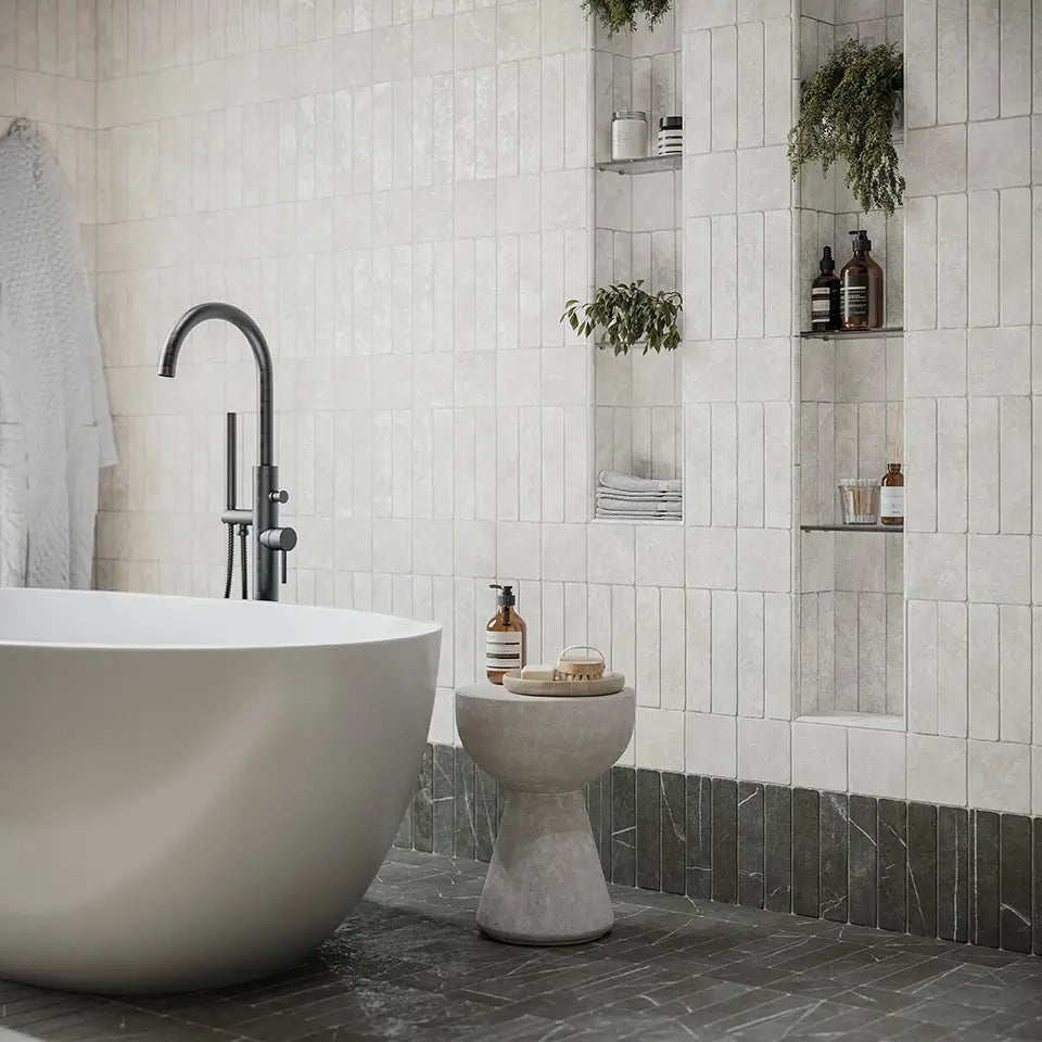 Amalfi Brick Carrara Vintage Marble Wall & Floor Tiles 5.4cm x 22cm FULL TILE SAMPLE