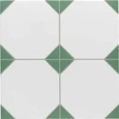 CUT TILE SAMPLE Belvoir Green Victorian Style Porcelain Floor Tiles 33cm x 33cm