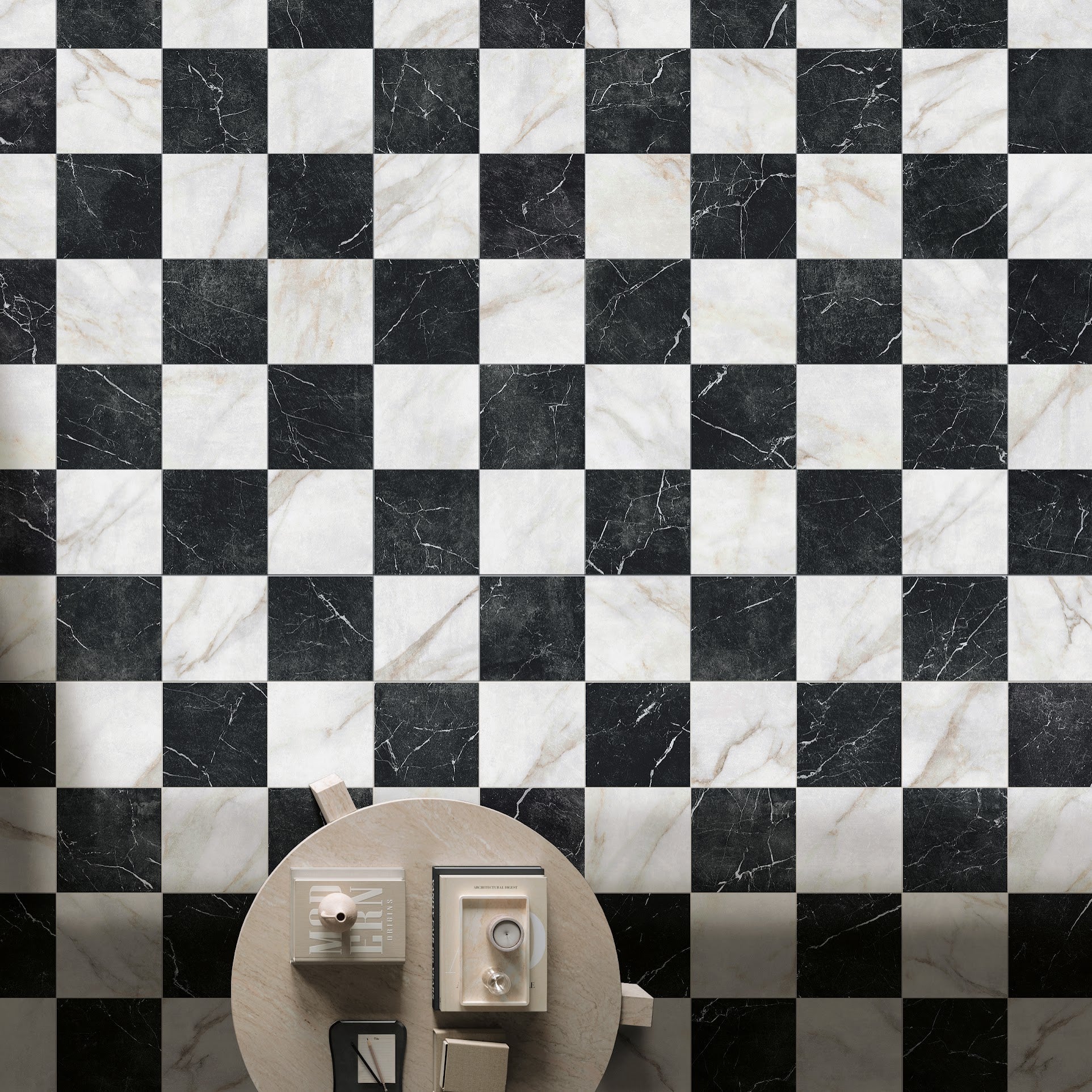 Vitoria Classic Black Marble Style Chequerboard Tiles | 30cm x 30cm