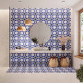 FULL TILE SAMPLE Peniscola Blue and Yellow Pattern Decor wall & Floor tile 25cm x 25cm