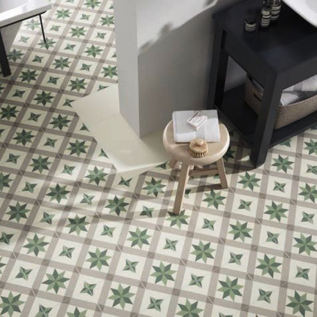 Riviera Menton Star Green Porcelain Wall & Floor Tile 25cm x 25cm