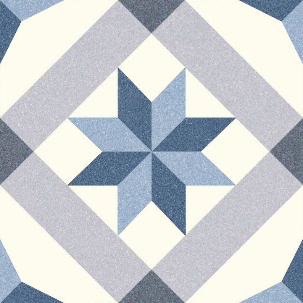 Riviera Menton Star Blue Porcelain Wall & Floor Tile 25cm x 25cm
